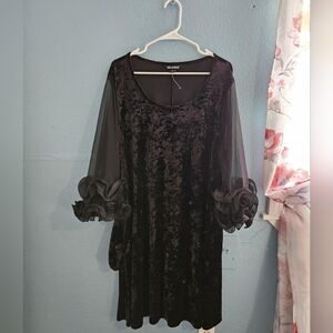 Nina Leonard Black Sheath Dress with Bishop Sleeves